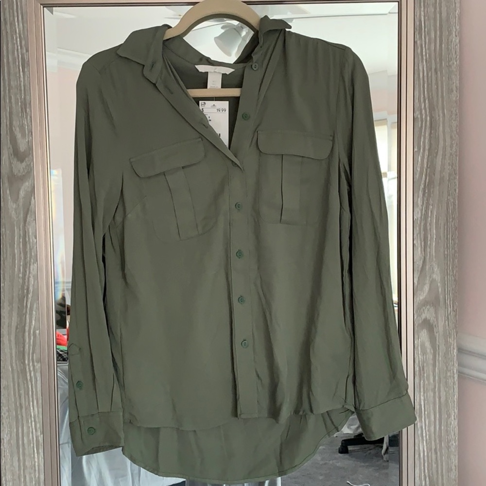 Olive green collared button down